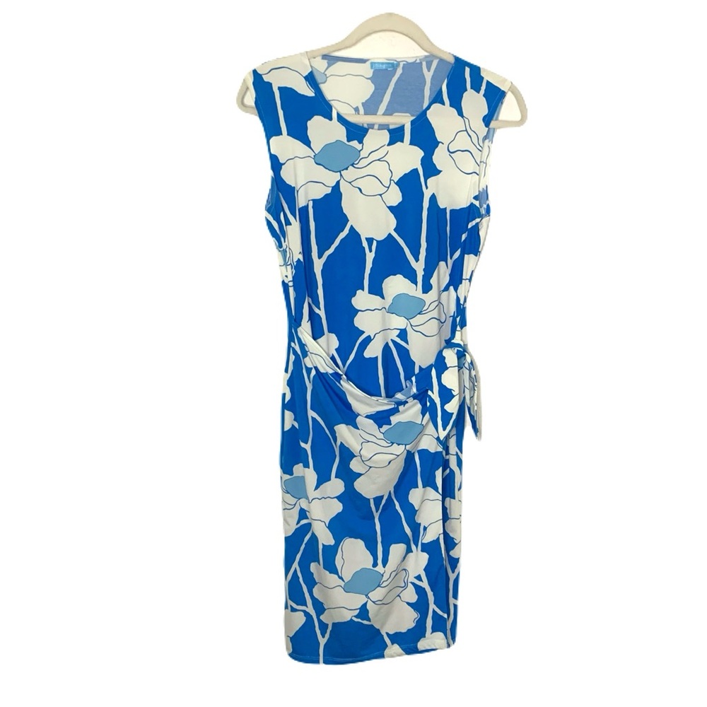 J McLaughlin Women’s Small Blue & Whte Floral Print Sleeveless Tie Side Dress